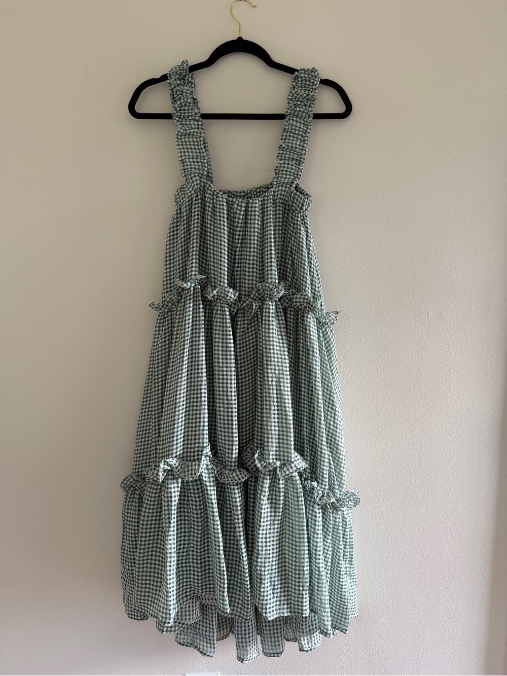 MARBLE Green Gingham Tiered Sundress